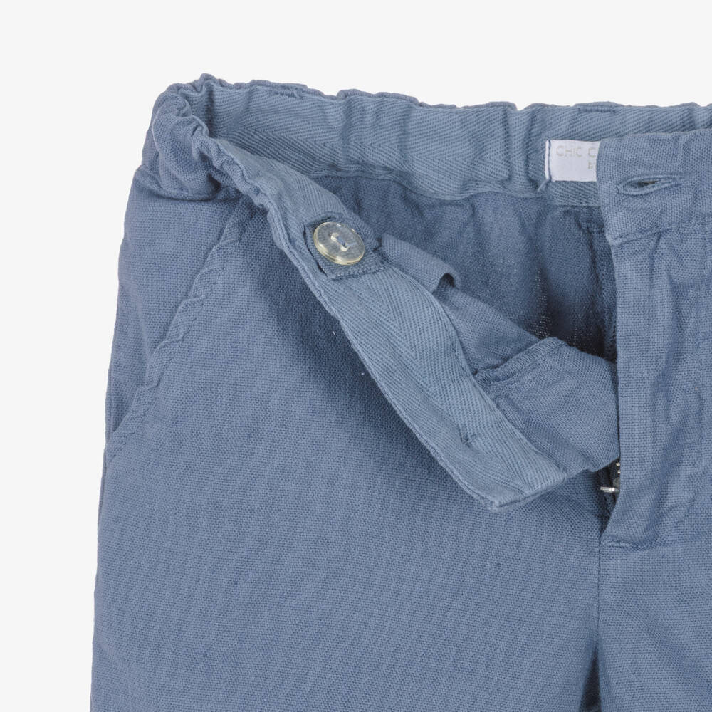 Laranjinha-Boys Blue Cotton & Linen Shorts | Childrensalon Outlet