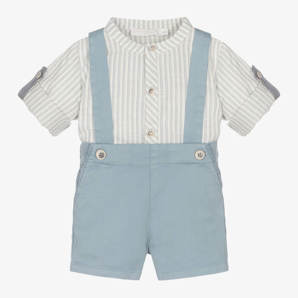 Laranjinha - Boys Blue Cotton Shirt & Shorts Set | Childrensalon
