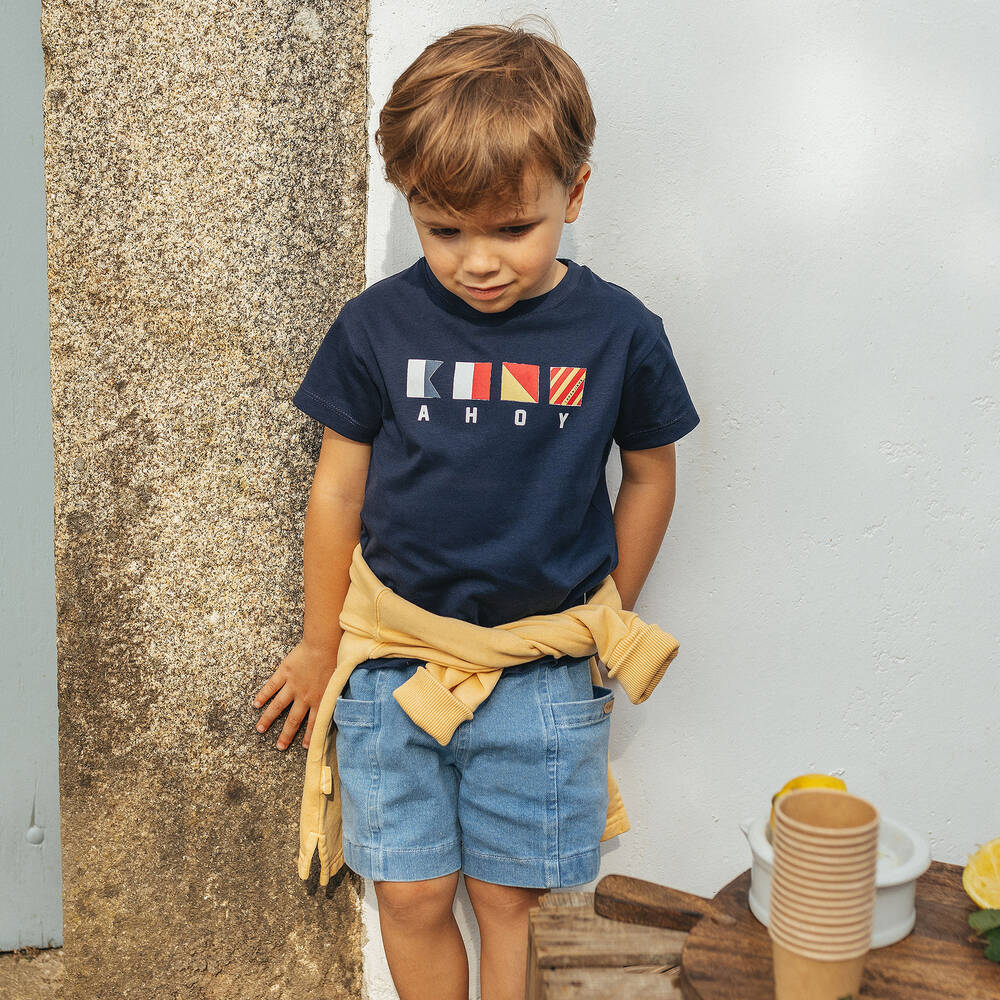 Laranjinha-Boys Blue Denim Pocket Shorts | Childrensalon Outlet