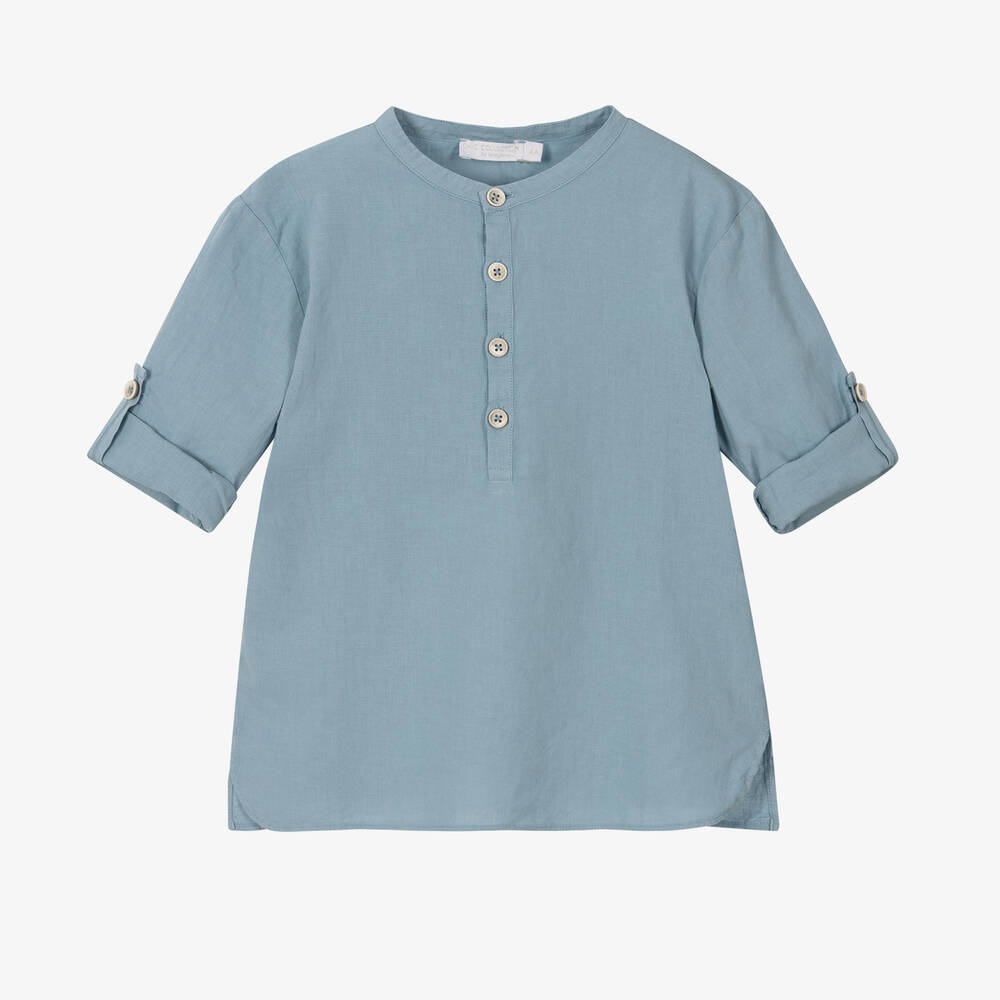 Laranjinha-Голубая полурубашка из хлопка и льна | Childrensalon Outlet