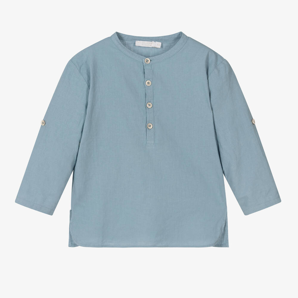 Laranjinha - Chemise bleue en lin et coton | Childrensalon