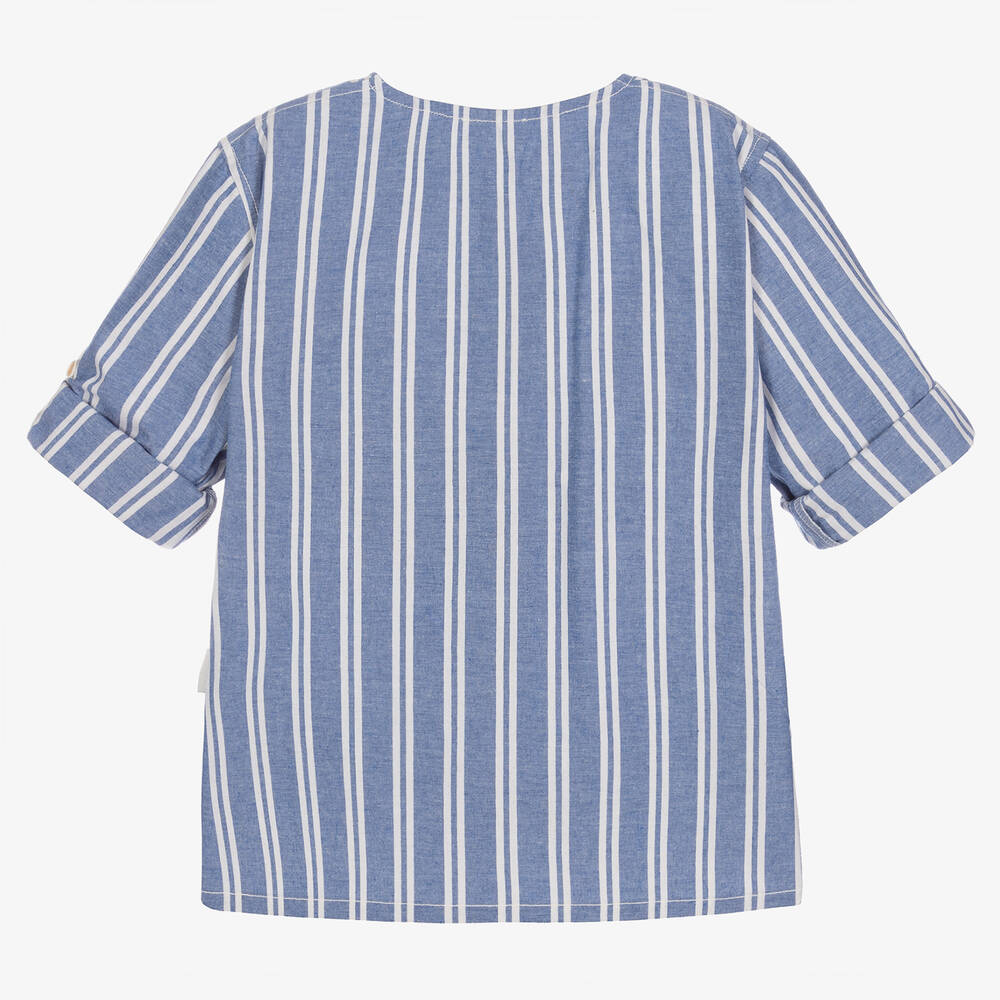 Laranjinha-Голубая хлопковая полурубашка в полоску | Childrensalon Outlet