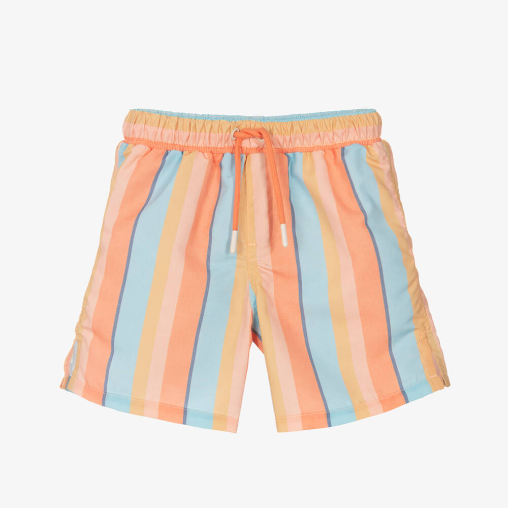 Laranjinha-Boys Blue & Orange Stripe Swim Shorts | Childrensalon Outlet