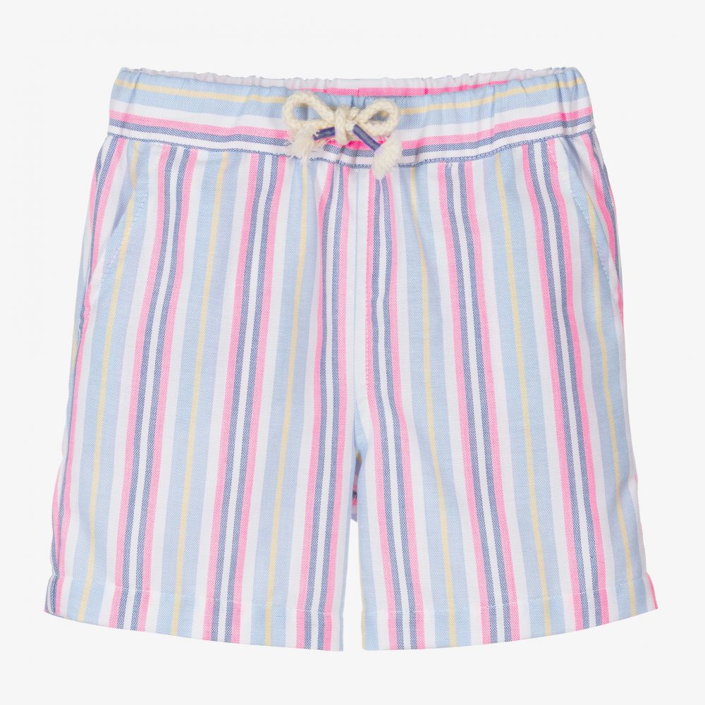 Laranjinha - Boys Blue & Pink Cotton Shorts | Childrensalon