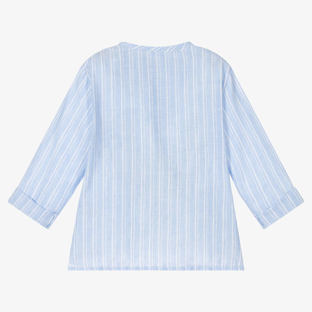 Laranjinha-Голубая рубашка из хлопка и льна в полоску | Childrensalon Outlet
