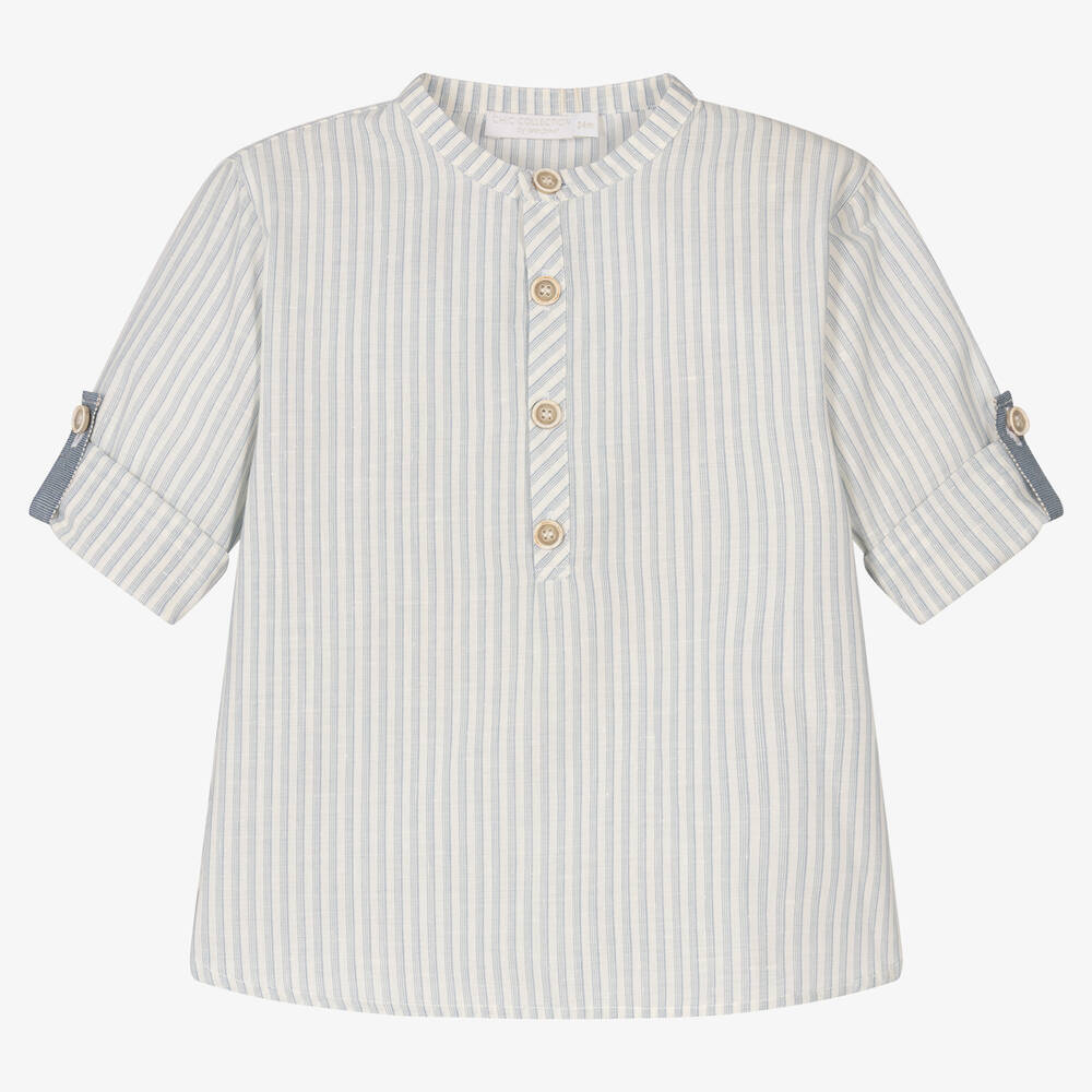 Laranjinha - Chemise bleue rayée en coton garçon | Childrensalon