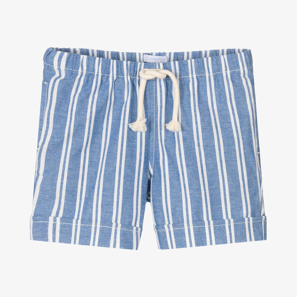 Laranjinha - Boys Blue Stripe Cotton Shorts | Childrensalon