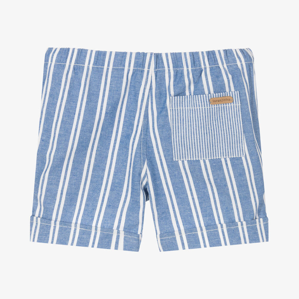 Laranjinha-شورت قطن عضوي مقلم لون أزرق وأبيض للأولاد | Childrensalon Outlet