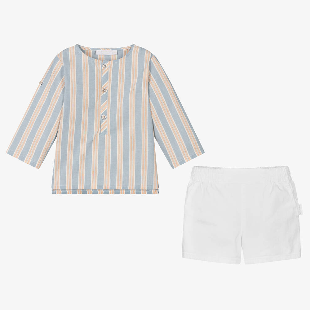 Laranjinha-Рубашка поло в голубую полоску и шорты из хлопка | Childrensalon Outlet