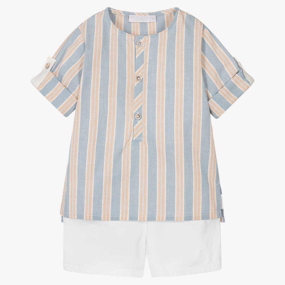 Laranjinha - Рубашка поло в голубую полоску и шорты из хлопка | Childrensalon