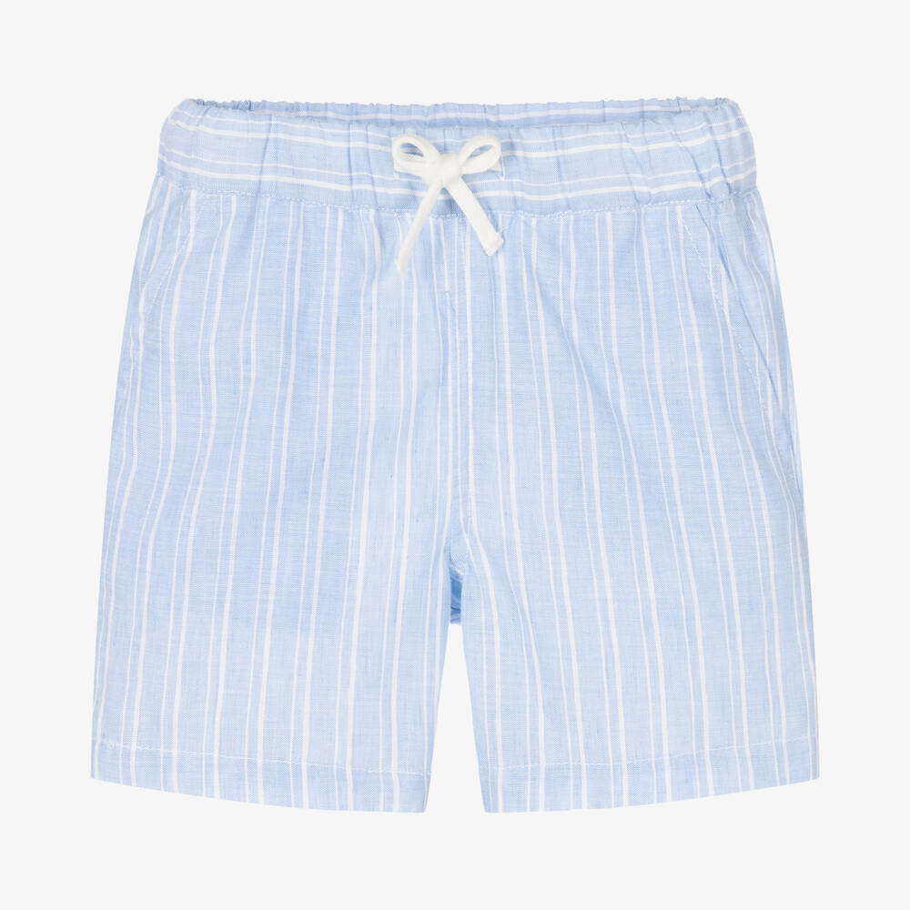 Laranjinha - Boys Blue Stripe Linen & Cotton Shorts | Childrensalon