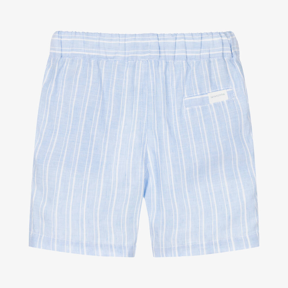 Laranjinha-Boys Blue Stripe Linen & Cotton Shorts | Childrensalon Outlet