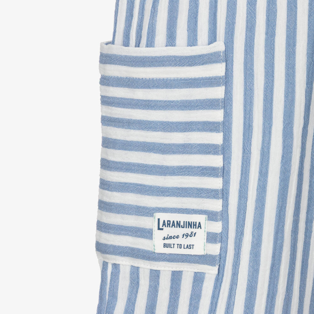 Laranjinha-Boys Blue Striped Cotton Drawstring Trousers | Childrensalon Outlet