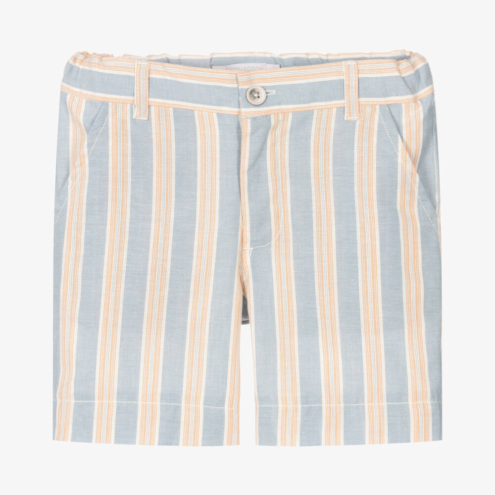 Laranjinha - Boys Blue Striped Cotton Shorts | Childrensalon