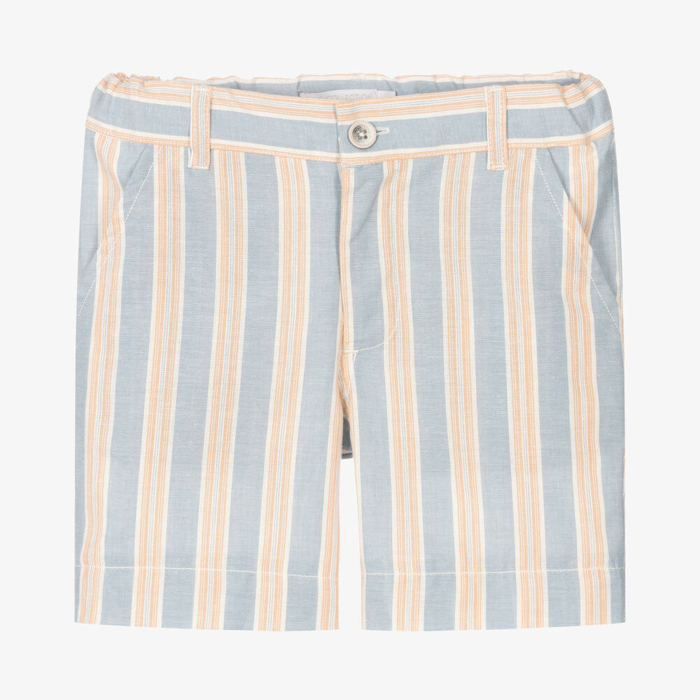 Laranjinha-Boys Blue Striped Cotton Shorts | Childrensalon Outlet