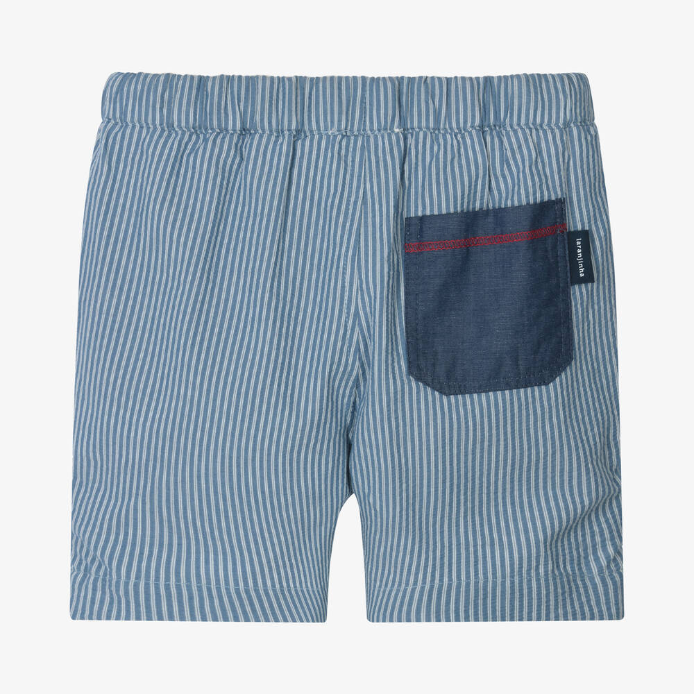 Laranjinha-Boys Blue Striped Cotton Shorts | Childrensalon Outlet