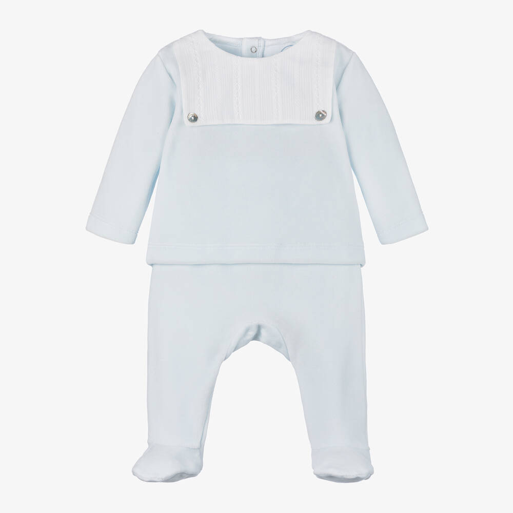Laranjinha-Boys Blue Velour Two-Piece Set | Childrensalon Outlet