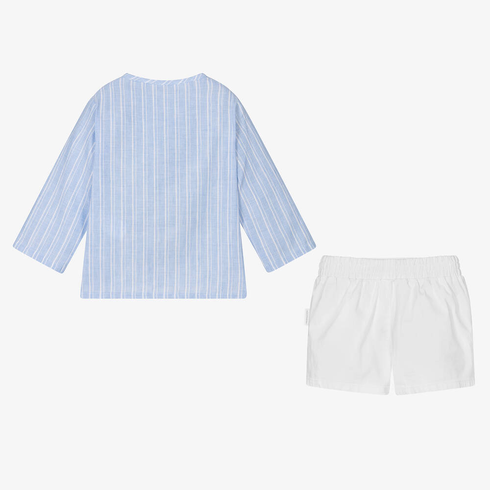 Laranjinha-Boys Blue & White Stripe Shorts Set | Childrensalon Outlet