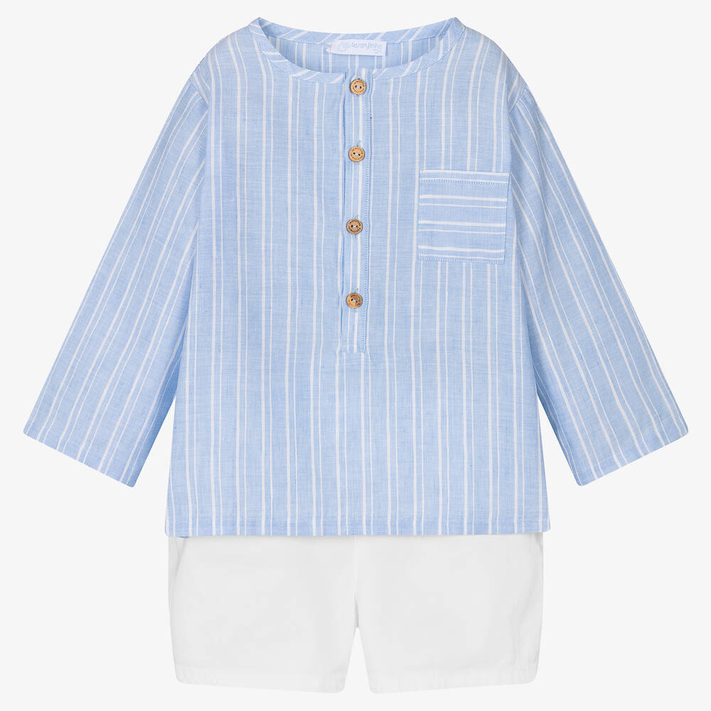 Laranjinha - Streifen-Top & Shorts Set blau/weiß | Childrensalon