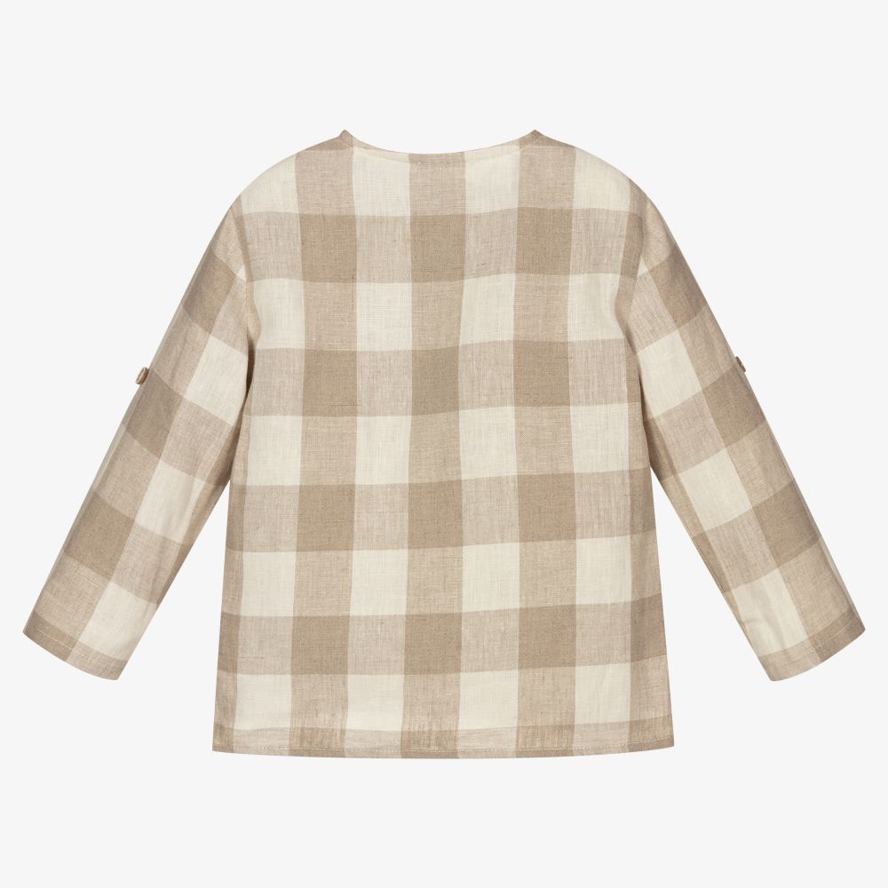 Chic by Laranjinha-قميص كتان كاروهات لون عاجي وبيج للأولاد | Childrensalon Outlet