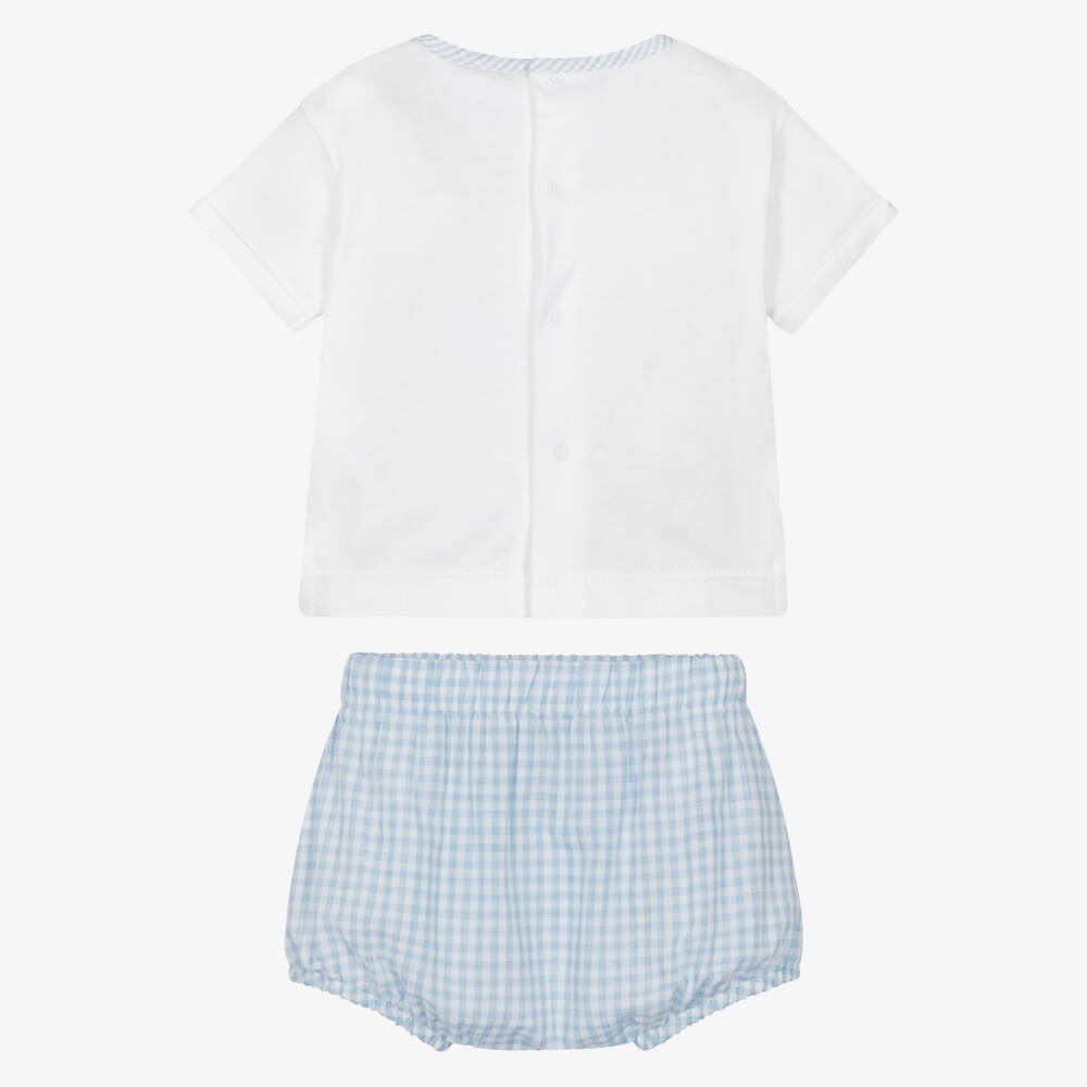 Laranjinha-Boys Cotton Ensemble in Blue & White | Childrensalon Outlet