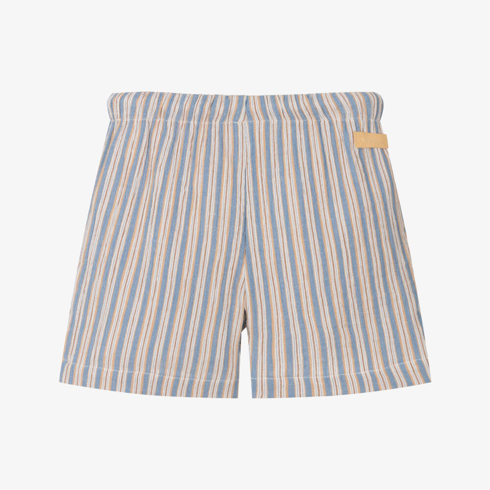 Laranjinha-Boys Cotton Shorts in Blue & Beige | Childrensalon Outlet