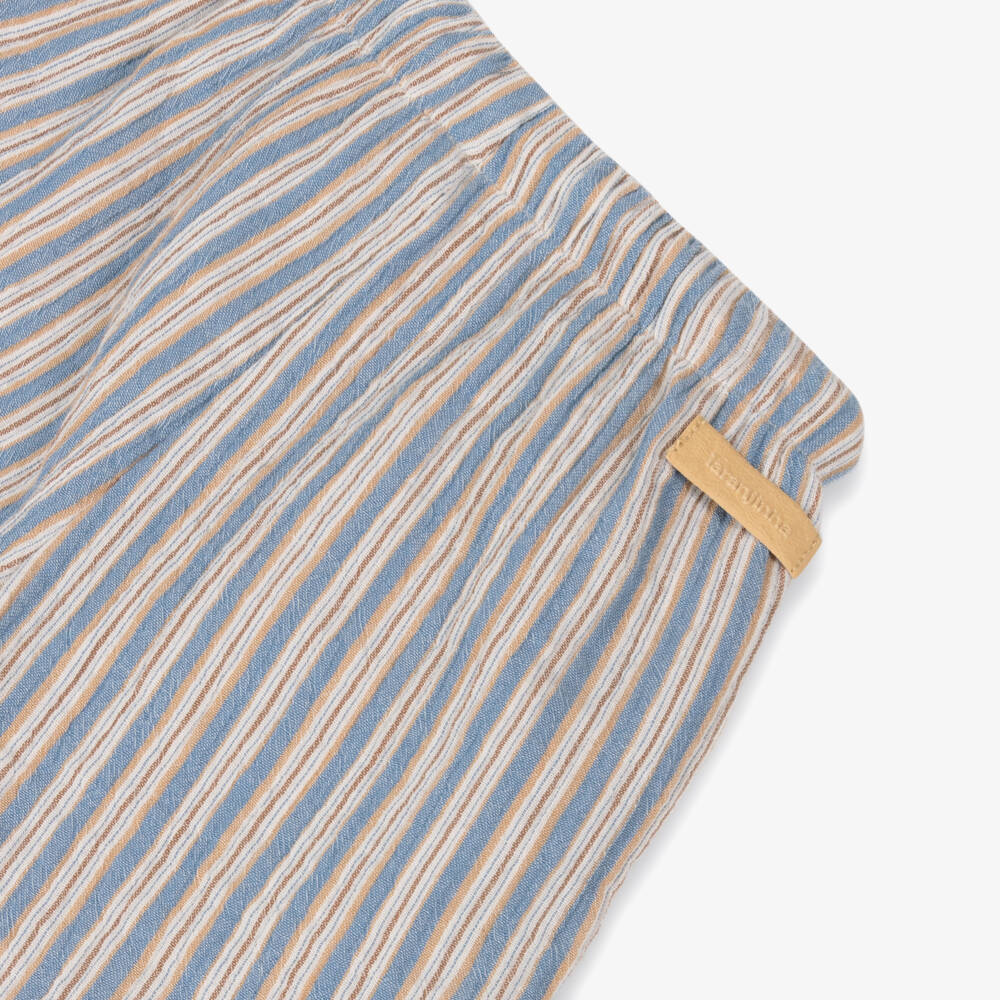 Laranjinha-Boys Cotton Shorts in Blue & Beige | Childrensalon Outlet