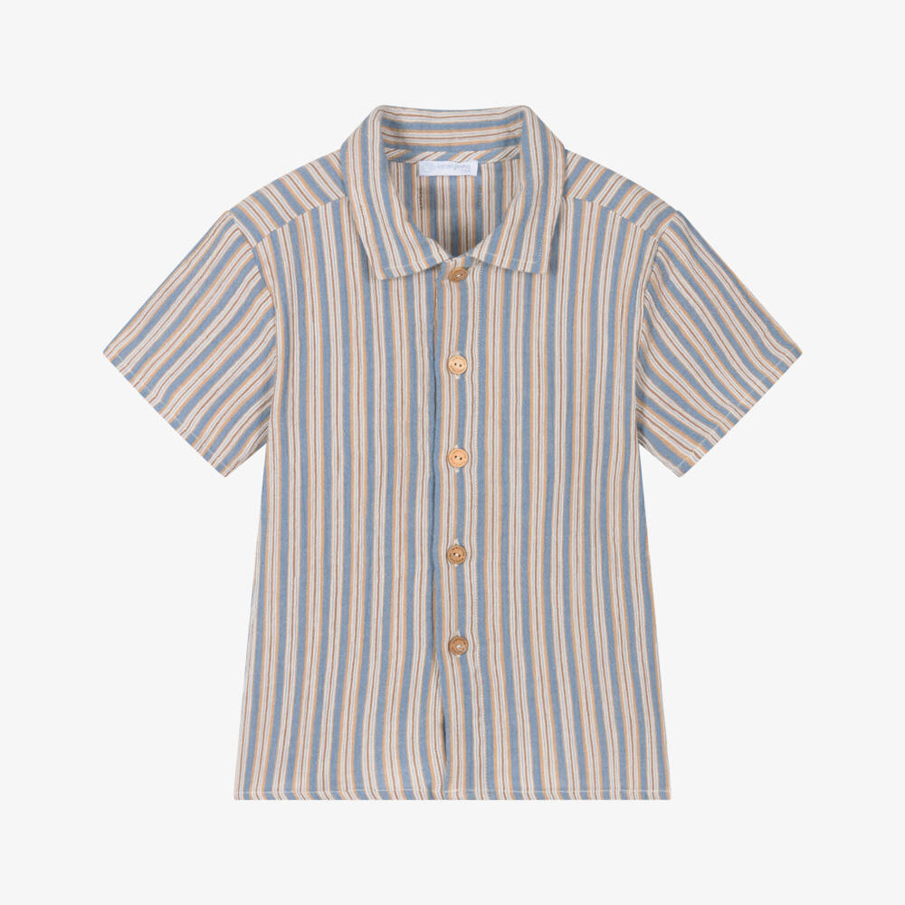 Laranjinha-Хлопковая рубашка в полоску синяя для мальчиков | Childrensalon Outlet