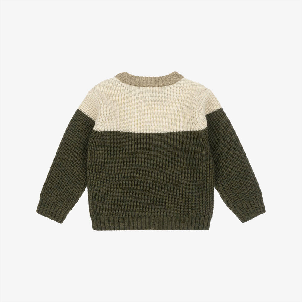 Laranjinha-Boys Green and Ivory Knit Sweater | Childrensalon Outlet
