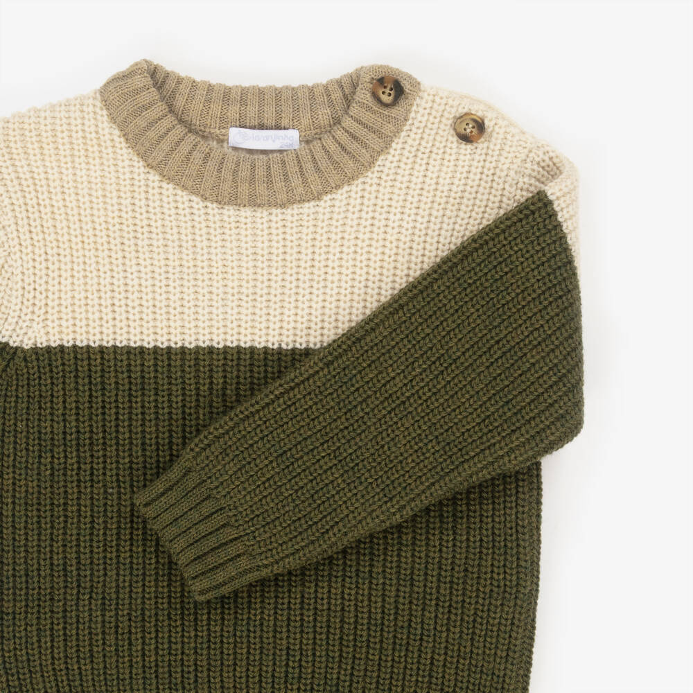 Laranjinha-Boys Green and Ivory Knit Sweater | Childrensalon Outlet