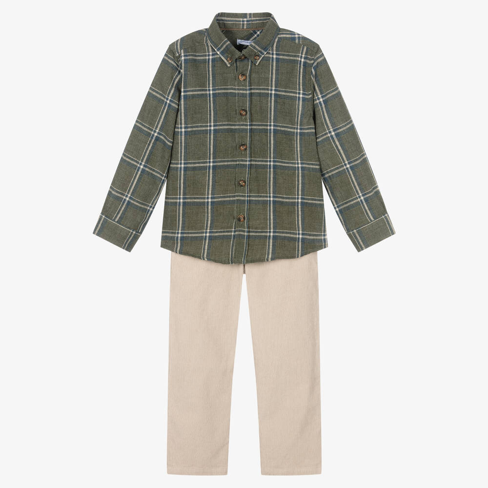 Laranjinha - Зеленая рубашка и бежевые брюки | Childrensalon