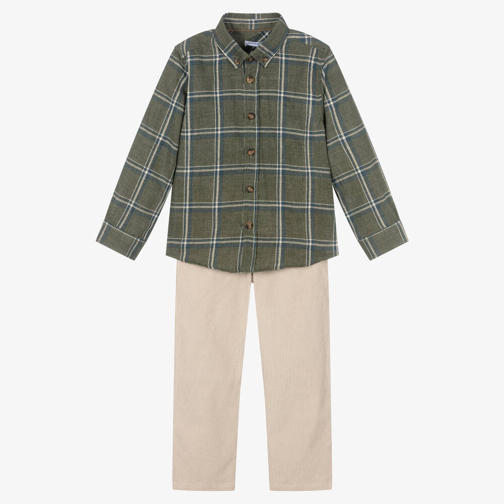 Laranjinha-Зеленая рубашка и бежевые брюки | Childrensalon Outlet