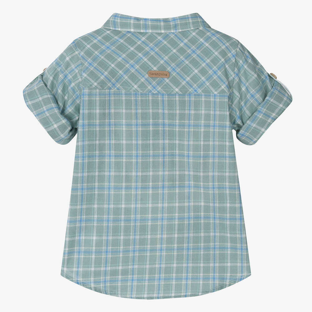 Laranjinha-Boys Green & Blue Cotton Check Shirt | Childrensalon Outlet