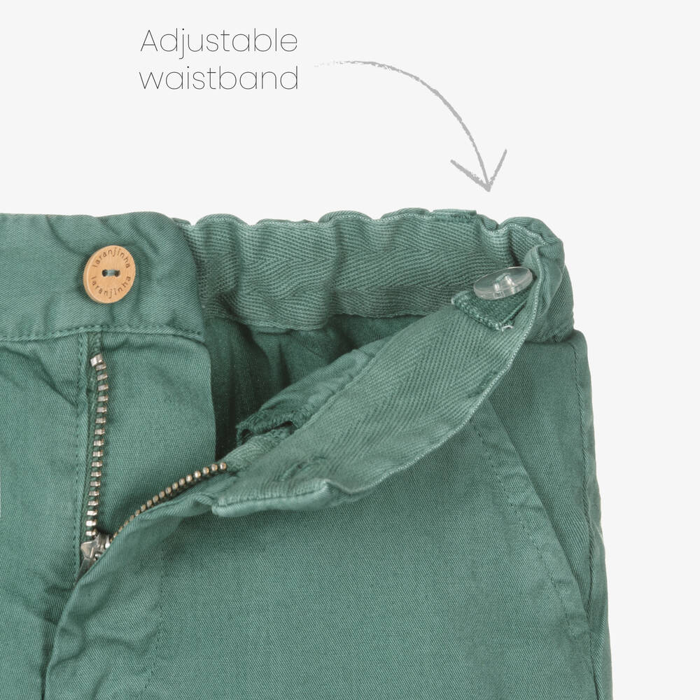 Laranjinha-Boys Green Cotton Chino Shorts | Childrensalon Outlet