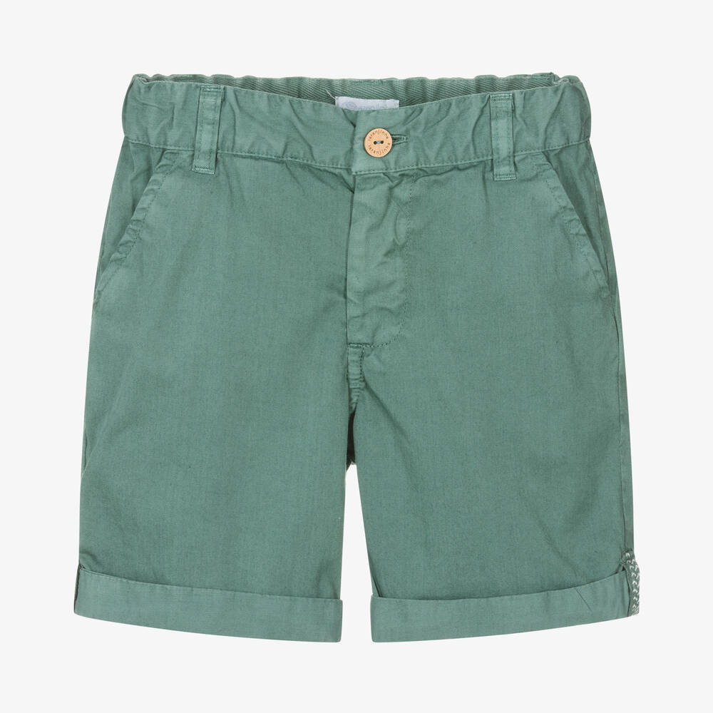 Laranjinha-Boys Green Cotton Chino Shorts | Childrensalon Outlet
