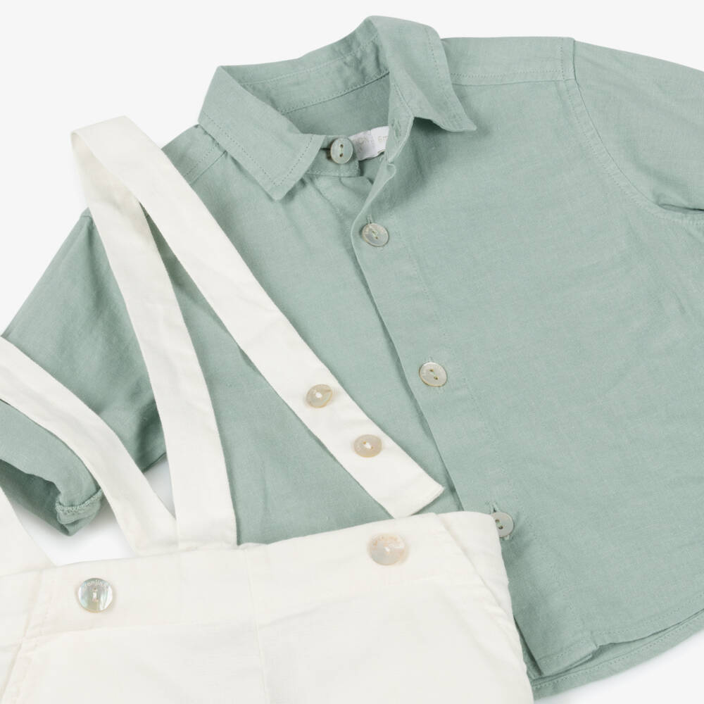 Laranjinha-Комплект льняных шортов зелёного и кремового цвета для мальчиков | Childrensalon Outlet