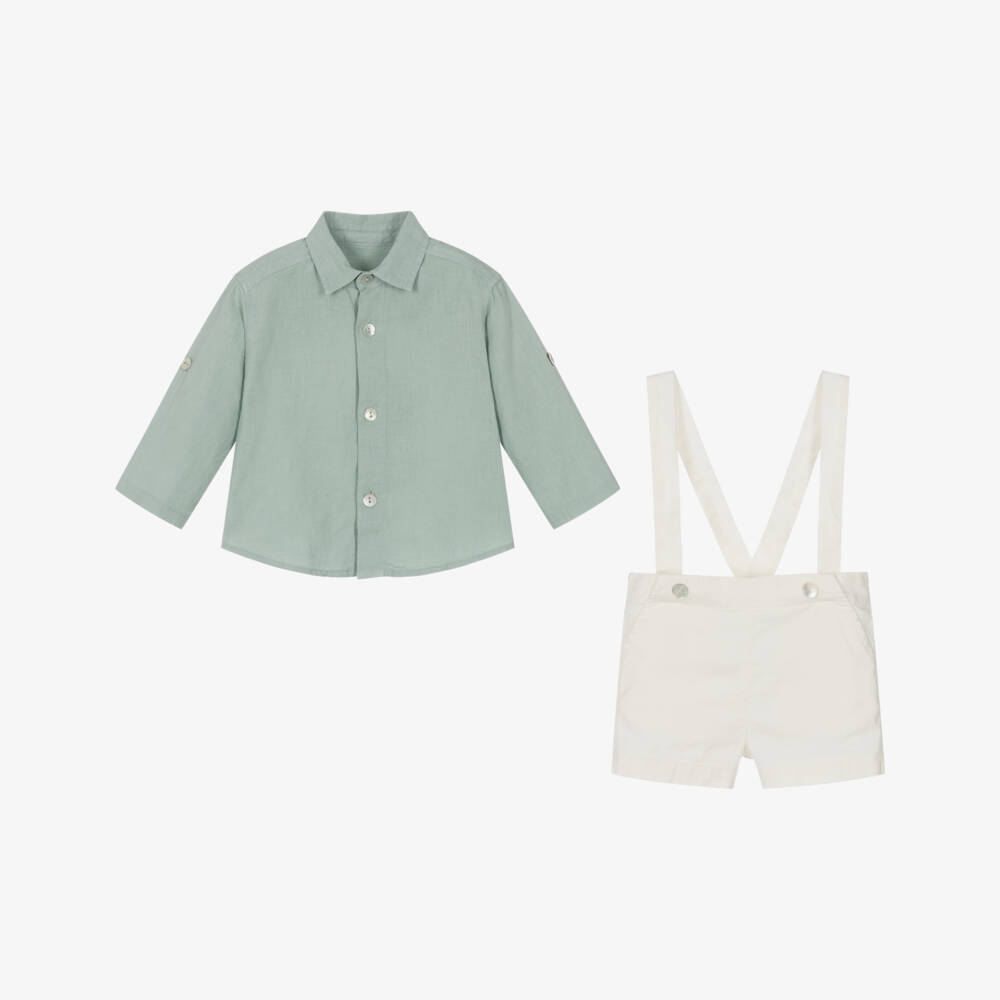 Laranjinha-Комплект льняных шортов зелёного и кремового цвета для мальчиков | Childrensalon Outlet