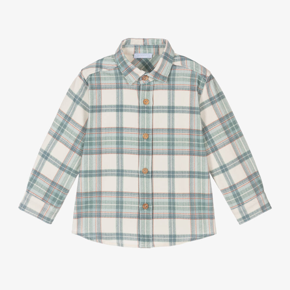 Laranjinha-Boys Green & Ivory Plaid Shirt | Childrensalon Outlet