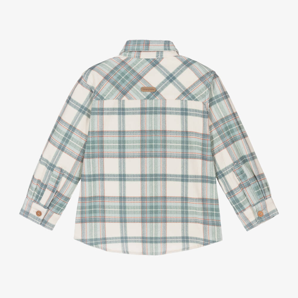 Laranjinha-Boys Green & Ivory Plaid Shirt | Childrensalon Outlet