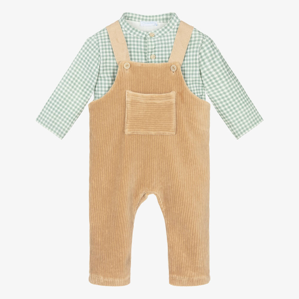 Laranjinha-Boys Green Top and Brown Dungarees | Childrensalon Outlet
