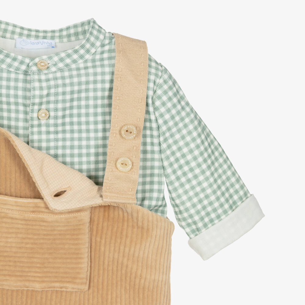 Laranjinha-Boys Green Top and Brown Dungarees | Childrensalon Outlet