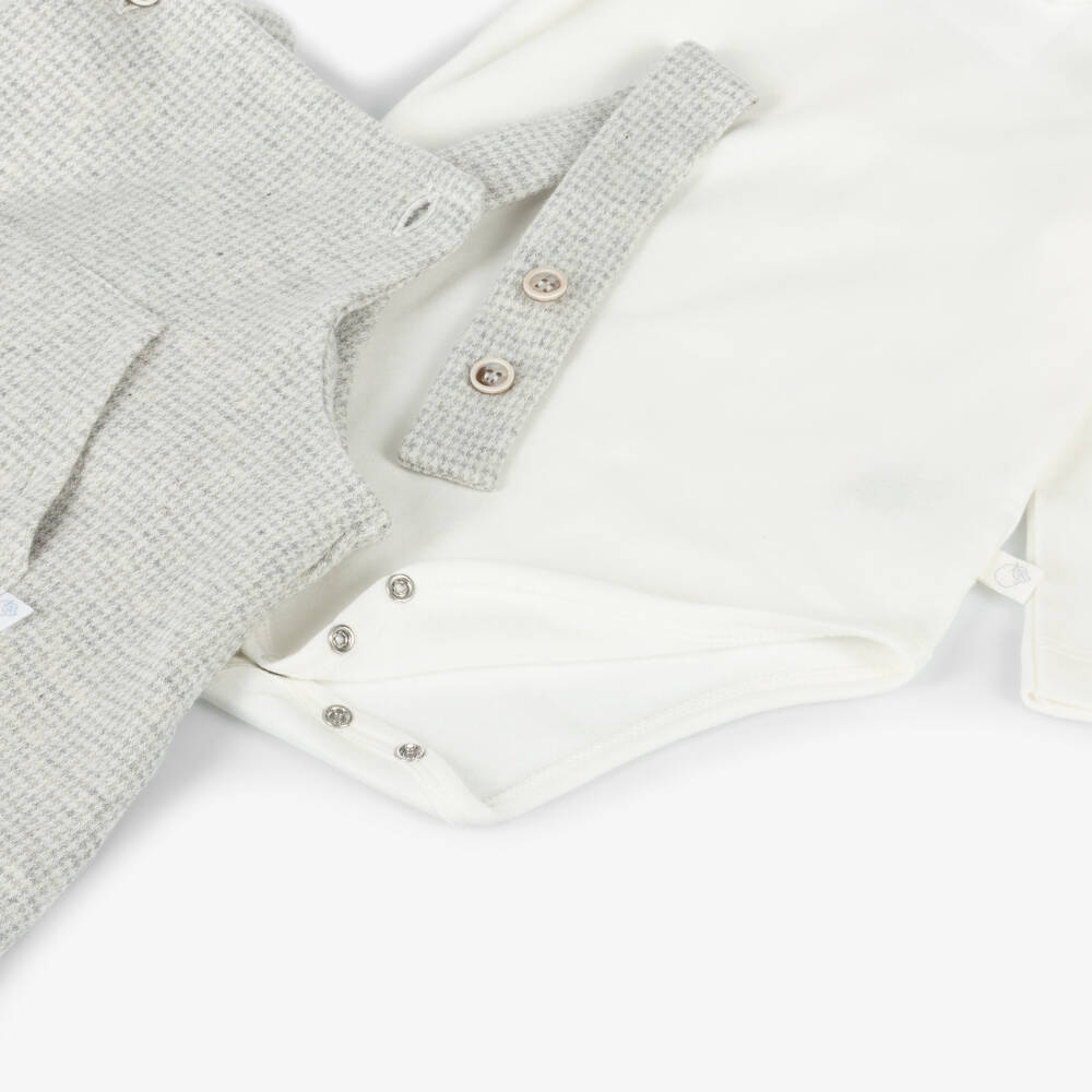 Laranjinha-Boys Grey Houndstooth Dungaree Ensemble | Childrensalon Outlet
