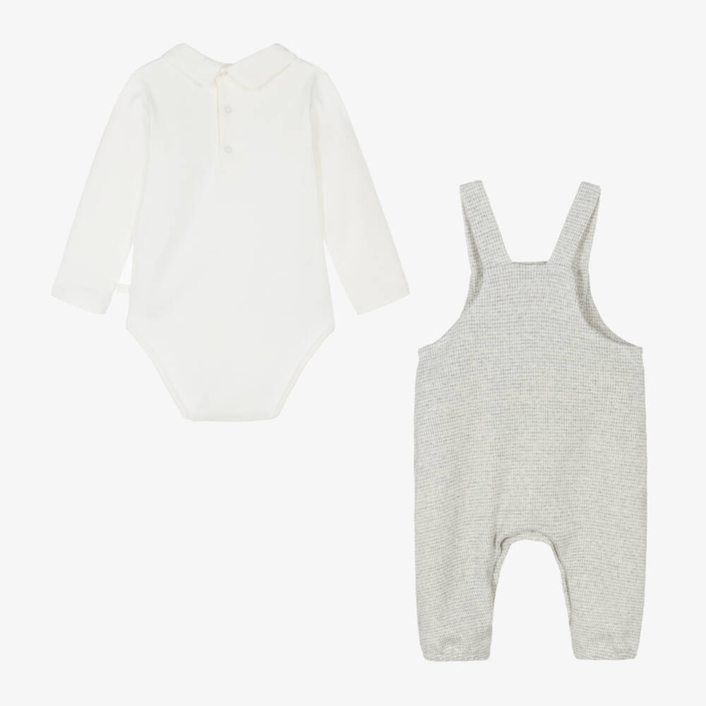 Laranjinha-Boys Grey Houndstooth Dungaree Ensemble | Childrensalon Outlet