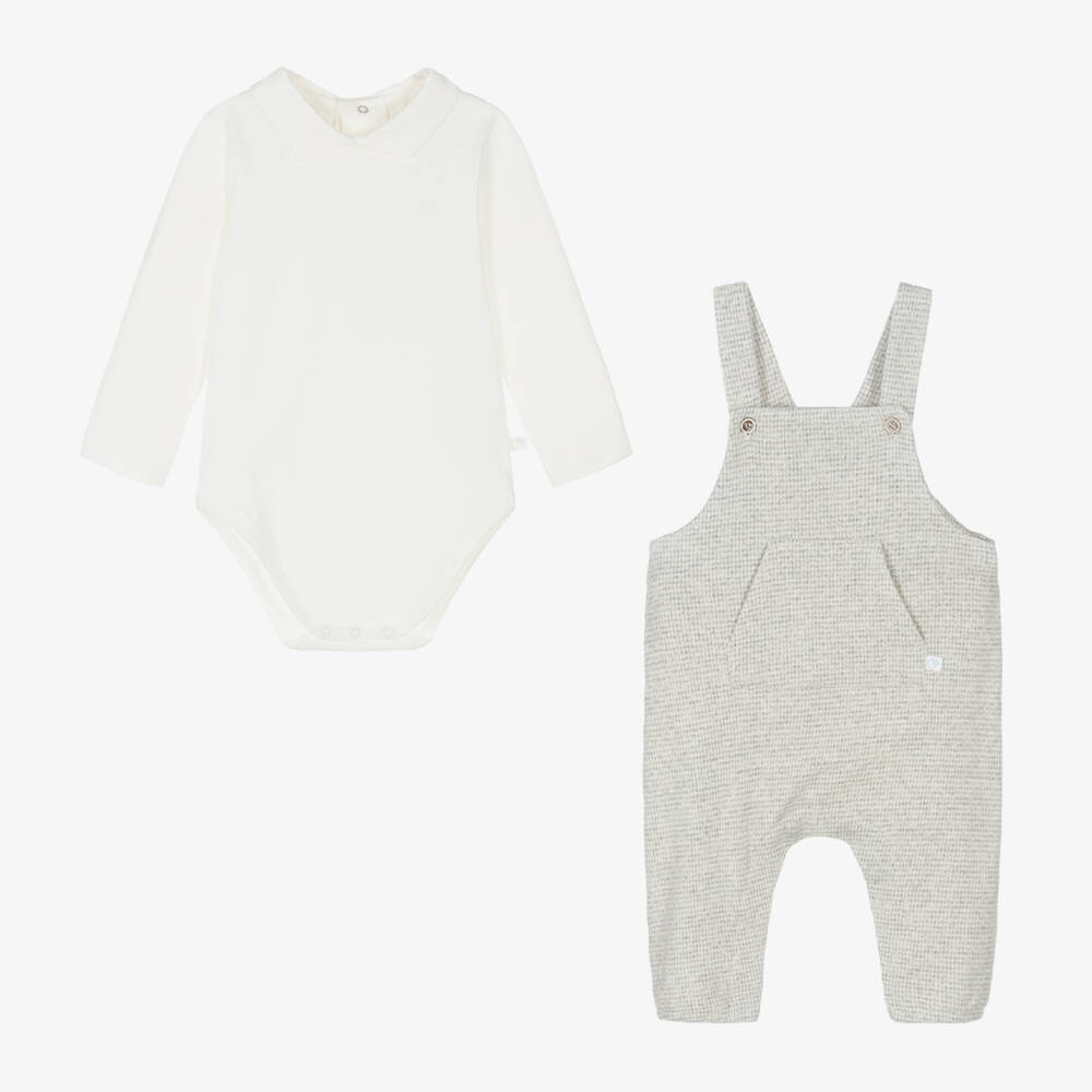 Laranjinha-Boys Grey Houndstooth Dungaree Ensemble | Childrensalon Outlet