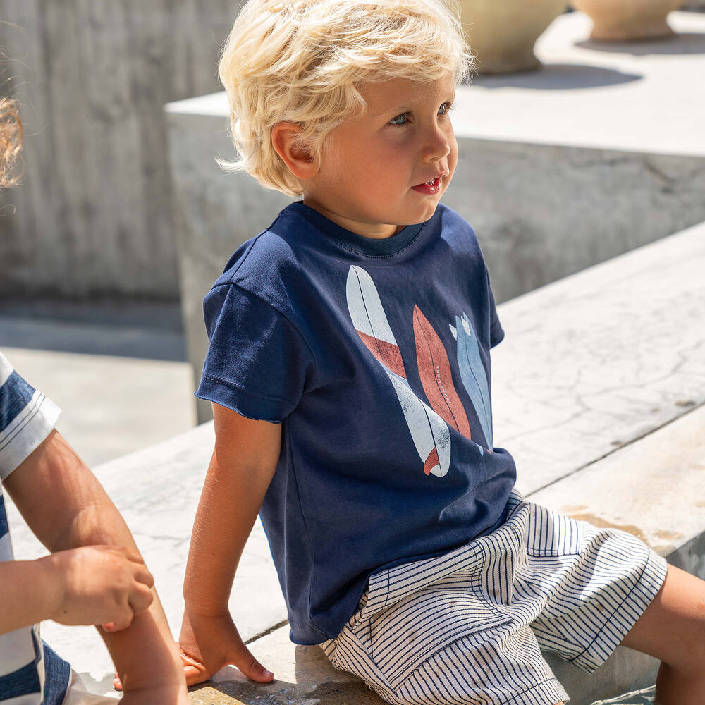 Laranjinha-Синий топ и кремовые шорты из хлопка в полоску | Childrensalon Outlet