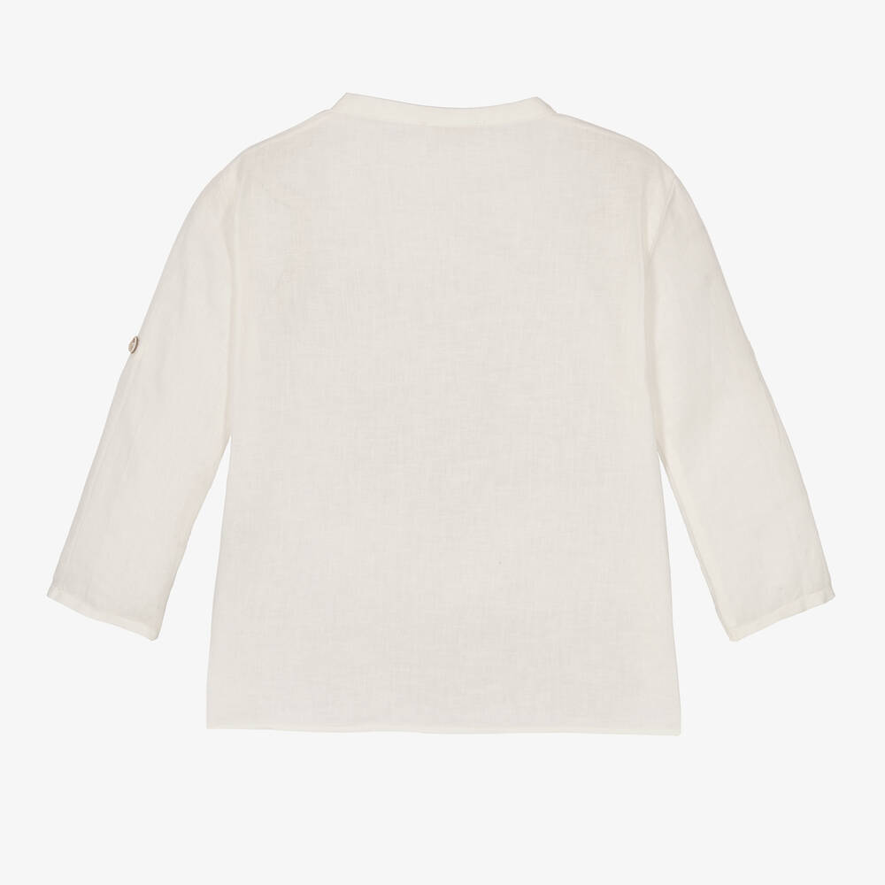 لارانجينا-قميص قطن وكتان لون عاجي للأولاد | Childrensalon Outlet