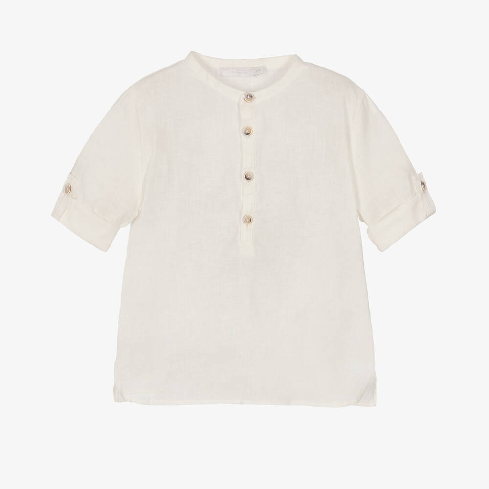 لارانجينا-قميص قطن وكتان لون عاجي للأولاد | Childrensalon Outlet