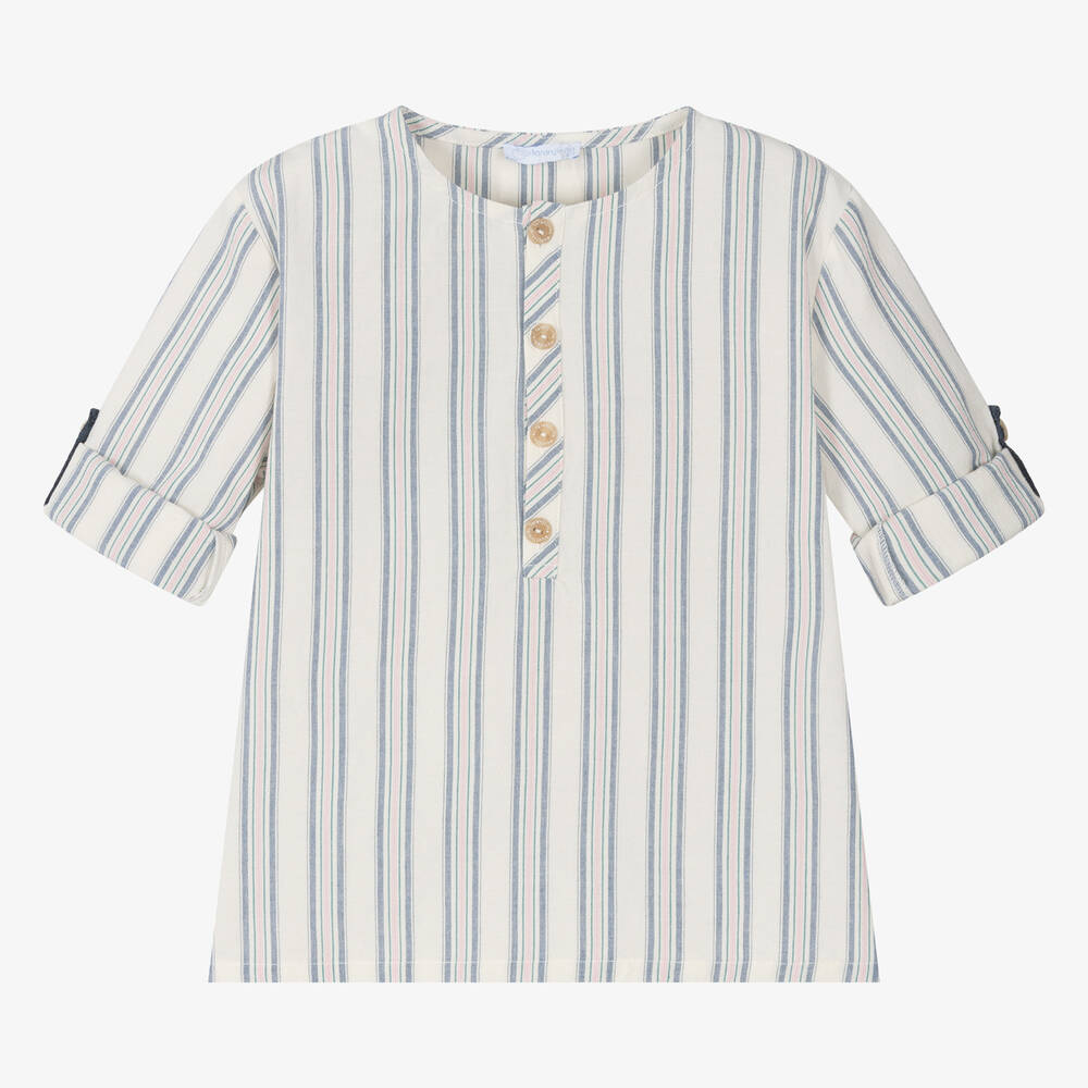 Laranjinha-Boys Ivory Striped Cotton Shirt | Childrensalon Outlet