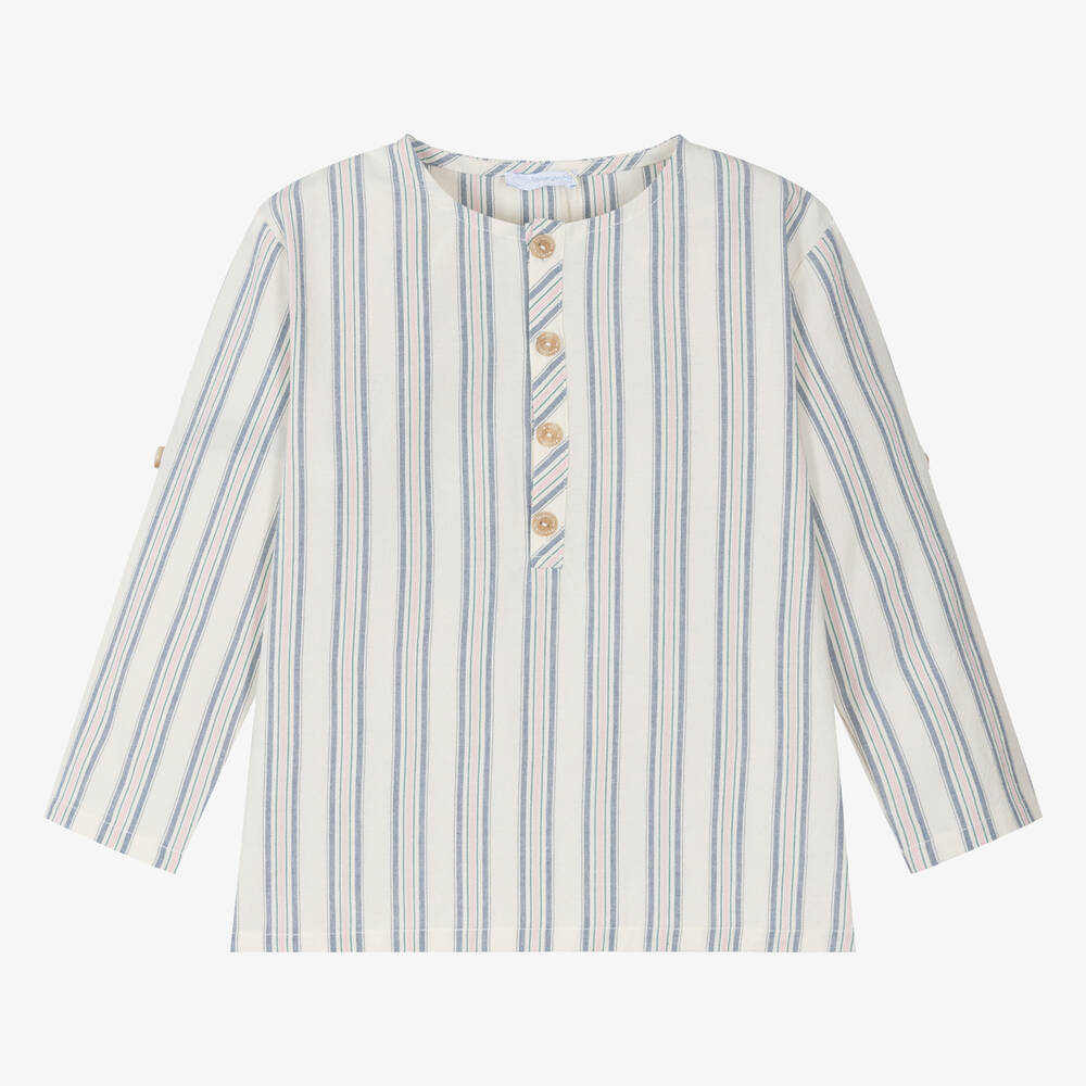 Laranjinha-Boys Ivory Striped Cotton Shirt | Childrensalon Outlet