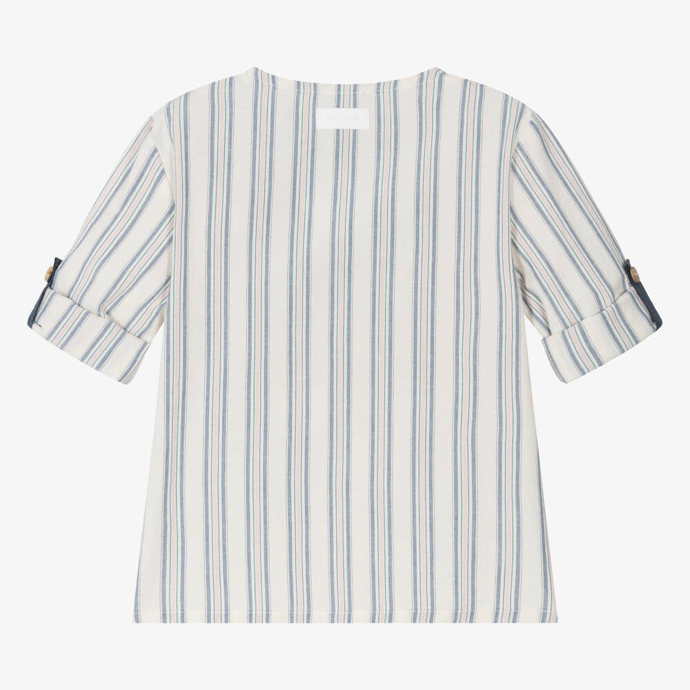 Laranjinha-Boys Ivory Striped Cotton Shirt | Childrensalon Outlet